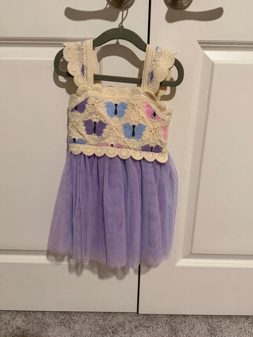 Zunie Cream Crochet Bodice Purple Tulle Girls Dress